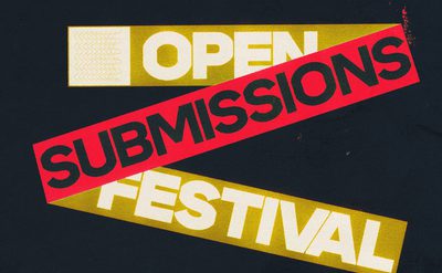 on a festival wristband in orange and gold reads 'Open Submissions Festival'